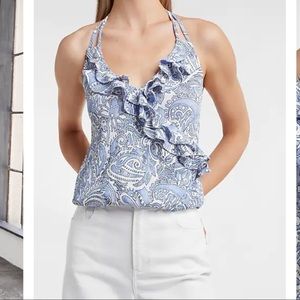Express Paisley Ruffle Wrap Halter Cami